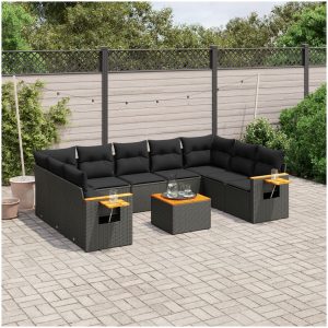 Loungegrupp 10 delar med svarta dynor konstrotting vidaXL