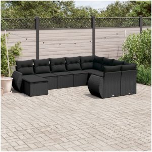 Loungegrupp 10 delar med svarta dynor konstrotting vidaXL