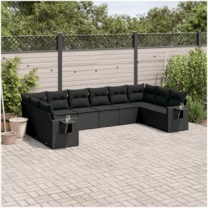 Loungegrupp 10 delar med svarta dynor konstrotting vidaXL