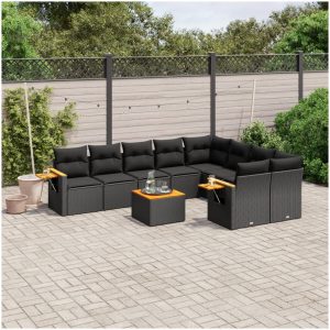Loungegrupp 10 delar med svarta dynor konstrotting vidaXL