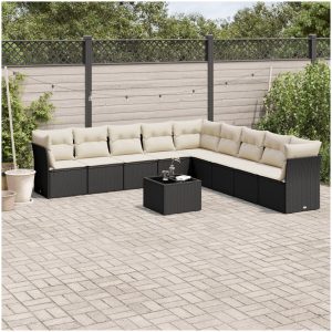 Loungegrupp 10 delar med svarta dynor konstrotting vidaXL
