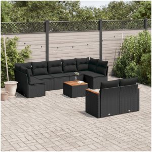 Loungegrupp 10 delar med svarta dynor konstrotting vidaXL