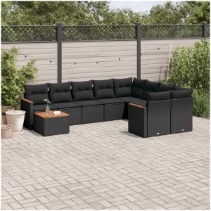 Loungegrupp 10 delar med svarta dynor konstrotting vidaXL
