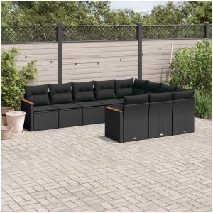 Loungegrupp 10 delar med svarta dynor konstrotting vidaXL