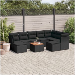 Loungegrupp 10 delar med svarta dynor konstrotting vidaXL