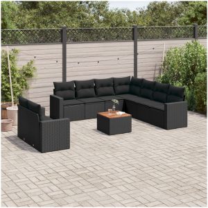 Loungegrupp 10 delar med svarta dynor konstrotting vidaXL