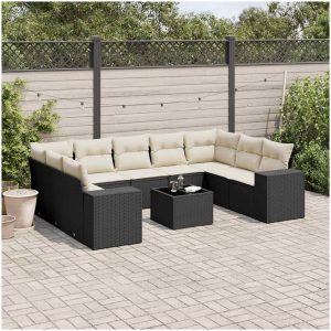 Loungegrupp 10 delar med svarta dynor konstrotting vidaXL