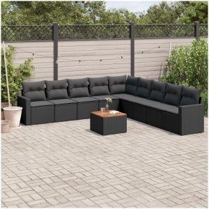 Loungegrupp 10 delar med svarta dynor konstrotting vidaXL