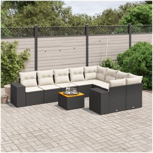 Loungegrupp 10 delar med svarta dynor konstrotting vidaXL