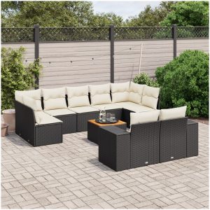Loungegrupp 10 delar med svarta dynor konstrotting vidaXL