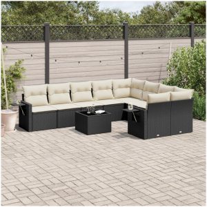 Loungegrupp 10 delar med svarta dynor konstrotting vidaXL