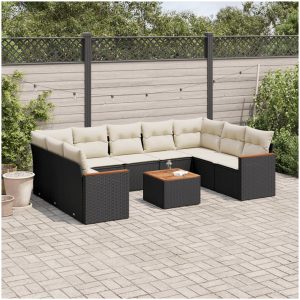 Loungegrupp 10 delar med svarta dynor konstrotting vidaXL