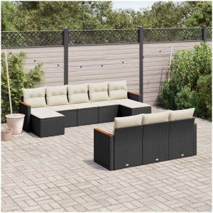 Loungegrupp 10 delar med svarta dynor konstrotting vidaXL