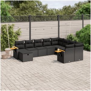 Loungegrupp 10 delar med svarta dynor konstrotting vidaXL