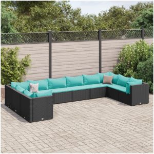 Loungegrupp 10 delar med svarta dynor konstrotting vidaXL