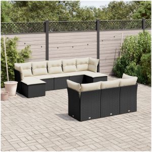 Loungegrupp 10 delar med svarta dynor konstrotting vidaXL