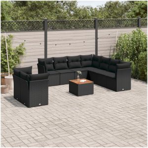 Loungegrupp 10 delar med svarta dynor konstrotting vidaXL