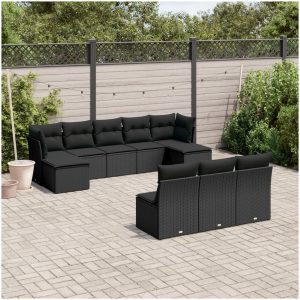 Loungegrupp 10 delar med svarta dynor konstrotting vidaXL