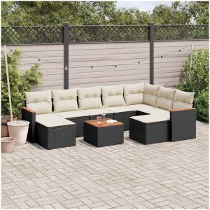 Loungegrupp 10 delar med svarta dynor konstrotting vidaXL