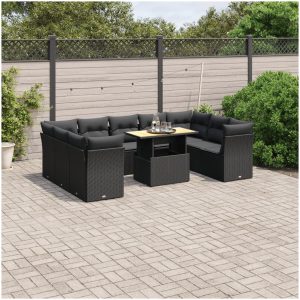 Loungegrupp 10 delar med svarta dynor konstrotting vidaXL