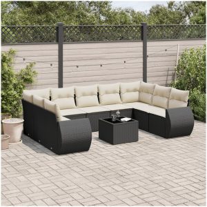 Loungegrupp 10 delar med svarta dynor konstrotting vidaXL