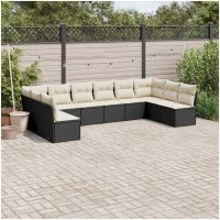 Loungegrupp 10 delar med svarta dynor konstrotting vidaXL