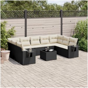 Loungegrupp 10 delar med svarta dynor konstrotting vidaXL