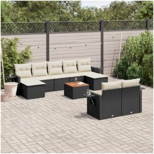 Loungegrupp 10 delar med svarta dynor konstrotting vidaXL
