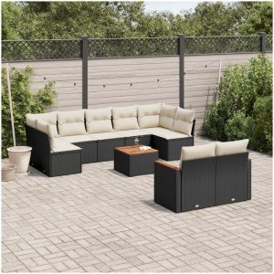 Loungegrupp 10 delar med svarta dynor konstrotting vidaXL