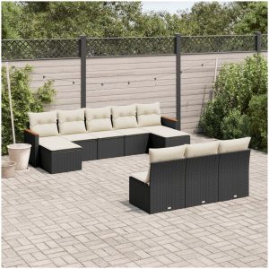 Loungegrupp 10 delar med svarta dynor konstrotting vidaXL