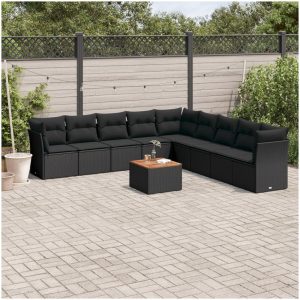 Loungegrupp 10 delar med svarta dynor konstrotting vidaXL