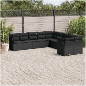 Loungegrupp 10 delar med svarta dynor konstrotting vidaXL