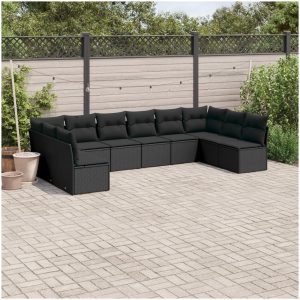 Loungegrupp 10 delar med svarta dynor konstrotting vidaXL