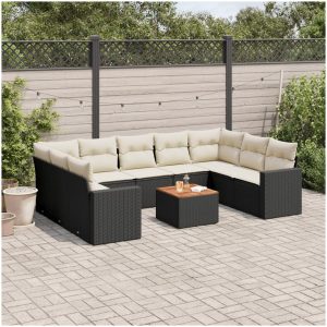 Loungegrupp 10 delar med svarta dynor konstrotting vidaXL