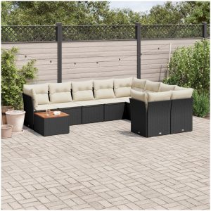 Loungegrupp 10 delar med svarta dynor konstrotting vidaXL