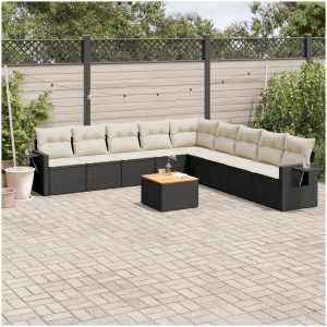Loungegrupp 10 delar med svarta dynor konstrotting vidaXL