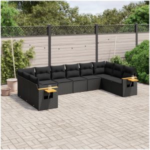 Loungegrupp 10 delar med svarta dynor konstrotting vidaXL