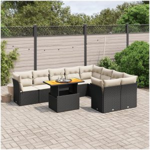 Loungegrupp 10 delar med svarta dynor konstrotting vidaXL