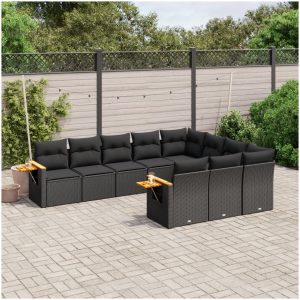 Loungegrupp 10 delar med svarta dynor konstrotting vidaXL