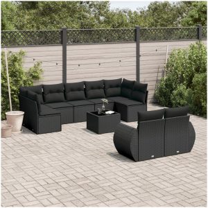 Loungegrupp 10 delar med svarta dynor konstrotting vidaXL