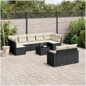 Loungegrupp 10 delar med svarta dynor konstrotting vidaXL