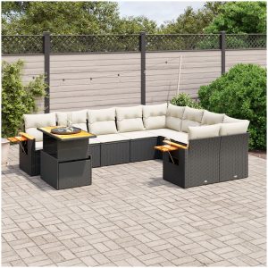 Loungegrupp 10 delar med svarta dynor konstrotting vidaXL