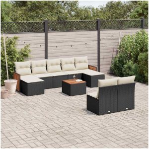 Loungegrupp 10 delar med svarta dynor konstrotting vidaXL