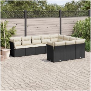 Loungegrupp 10 delar med svarta dynor konstrotting vidaXL