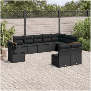 Loungegrupp 10 delar med svarta dynor konstrotting vidaXL