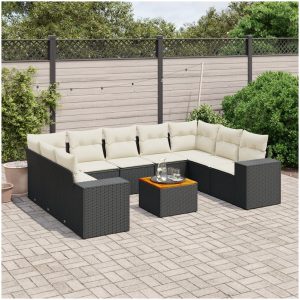 Loungegrupp 10 delar med svarta dynor konstrotting vidaXL