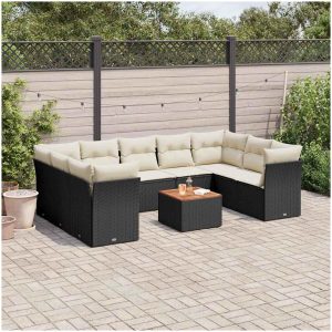 Loungegrupp 10 delar med svarta dynor konstrotting vidaXL