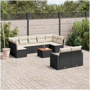 Loungegrupp 10 delar med svarta dynor konstrotting vidaXL