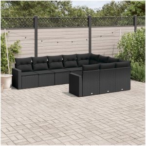 Loungegrupp 10 delar med svarta dynor konstrotting vidaXL
