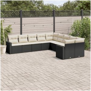 Loungegrupp 10 delar med svarta dynor konstrotting vidaXL